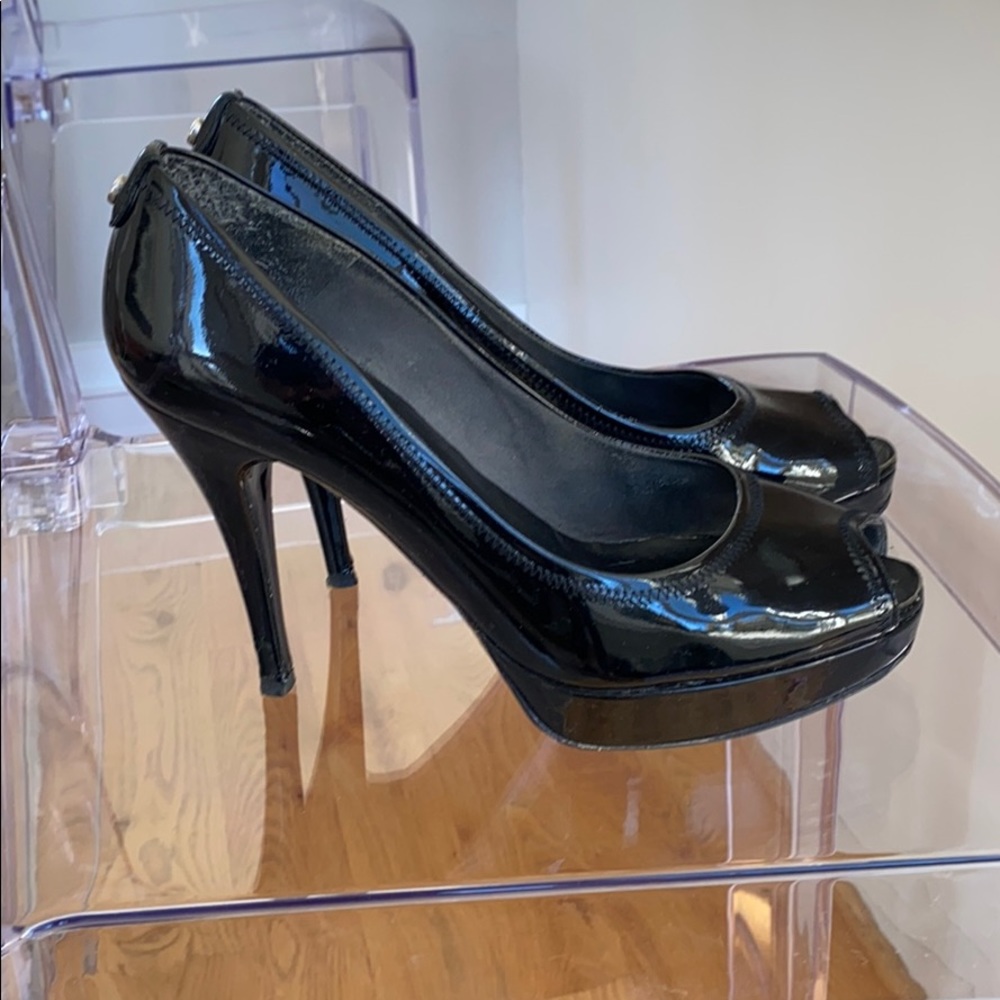Stuart weitzman patent peep toe pumps